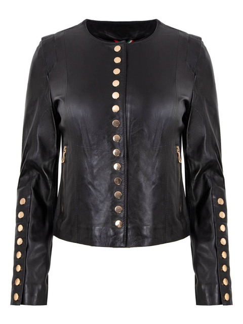 ALEXANDRA MILANO ETNA čierna bunda z jahňacej kože so zlatými nitmi.