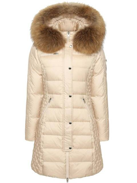 ROCKANDBLUE BEAM 90 cm - Dámska péřová bunda s kapucňou, veľmi úzky strih