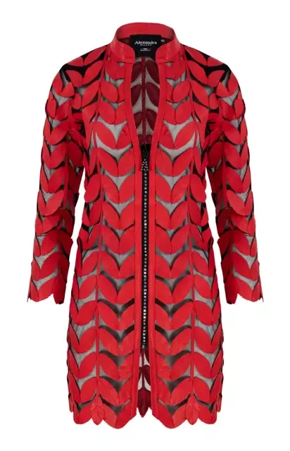 ALEXANDRA MILANO LEAF COAT CRISTAL - ručne vyrábaná červená kožená bunda.