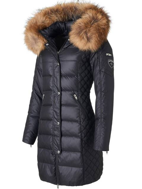 ROCKANDBLUE BEAM 90 cm - Dámska péřová bunda s kapucňou, veľmi úzky strih