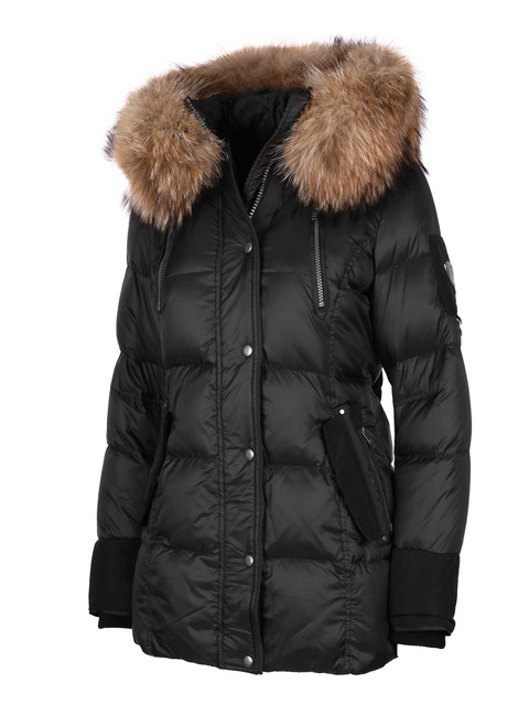 ROCKANDBLUE BEAM MID 75 cm - Čierna páperová bunda s kapucňou a golierom