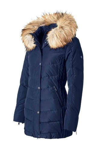 SAKI LAUREN 78 cm - Čierna teplá páperová bunda s kapucňou a falošným golierom v čiernej farbe