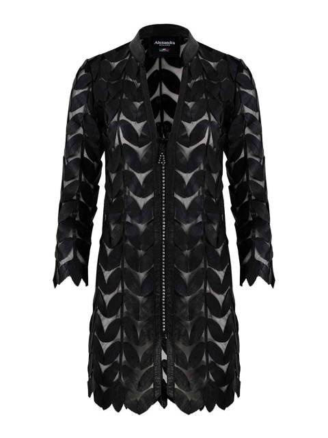 ALEXANDRA MILANO LEAF COAT CRISTAL - ručne vyrobená čierna kožená bunda.
