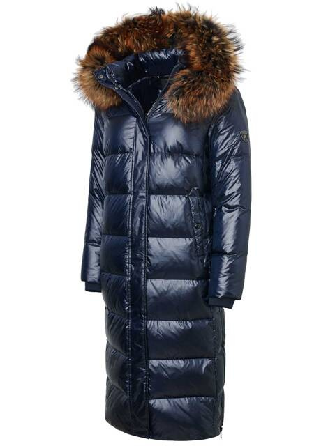 ROCKANDBLUE AIDEEN 112 cm - Dlhý oversize kabát v modrej farbe s mývalím golierom ROXY