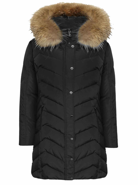 SAKI JEMMA COMFORT 93 cm - Púzdrová bunda s kapucňou a prírodným golierom