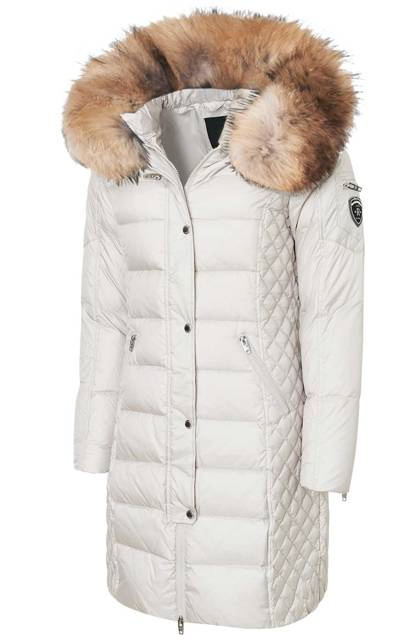 ROCKANDBLUE BEAM 90 cm - Dámska péřová bunda s kapucňou, veľmi úzky strih