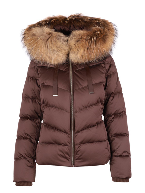 ROCKANDBLUE LEIA 63 cm – voľná čokoládová bunda s pravou jazvecou kožušinou