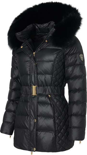 Rockandblue BEAM MID BELT FX 75 cm Čierna páperová bunda s kapucňou