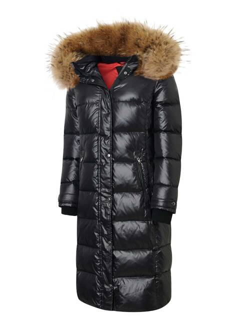 ROCKANDBLUE FARROW COAT 110 cm - Púzdro s kapucňou a golierom z mývala v prírodnej farbe